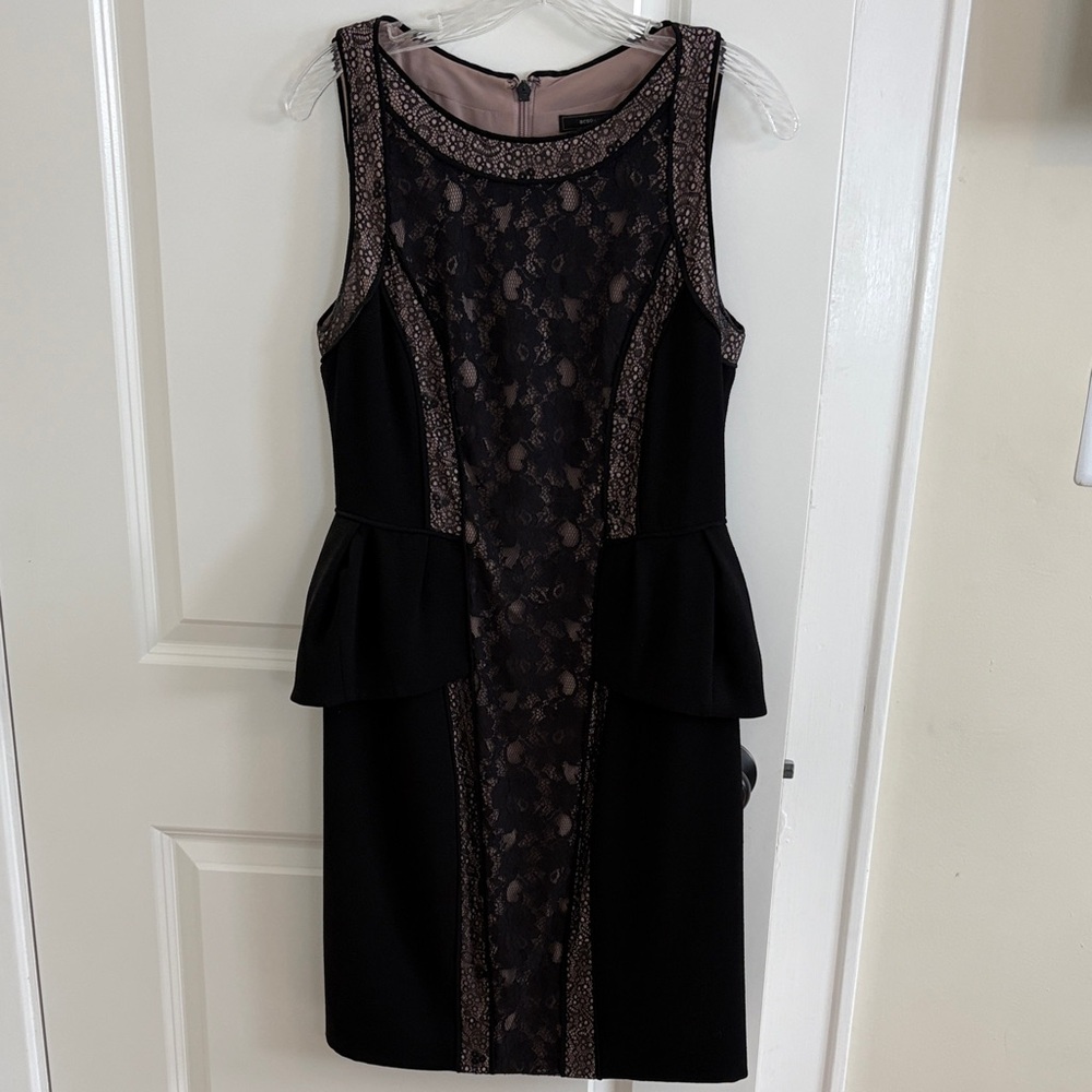 BCBGMaxAzria Black and Nude Peplum Lace Dress - Flattering